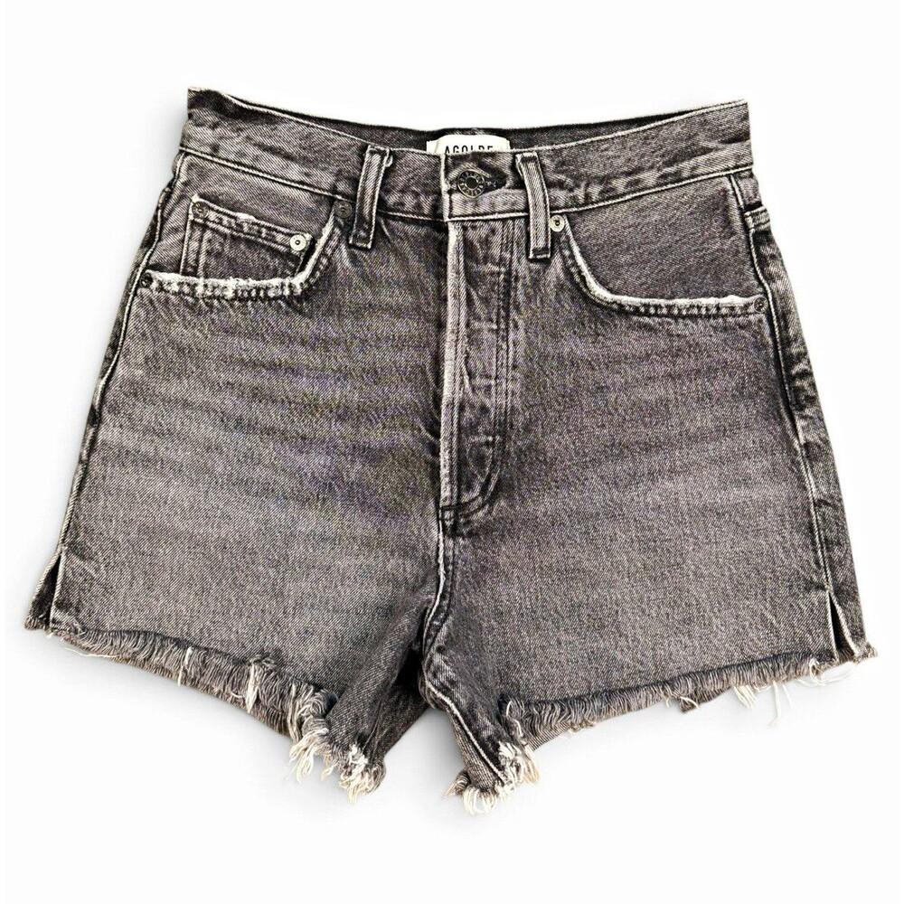 AGOLDE Gray Wash Distressed Denim High Rise Cut Off Shorts Size 24